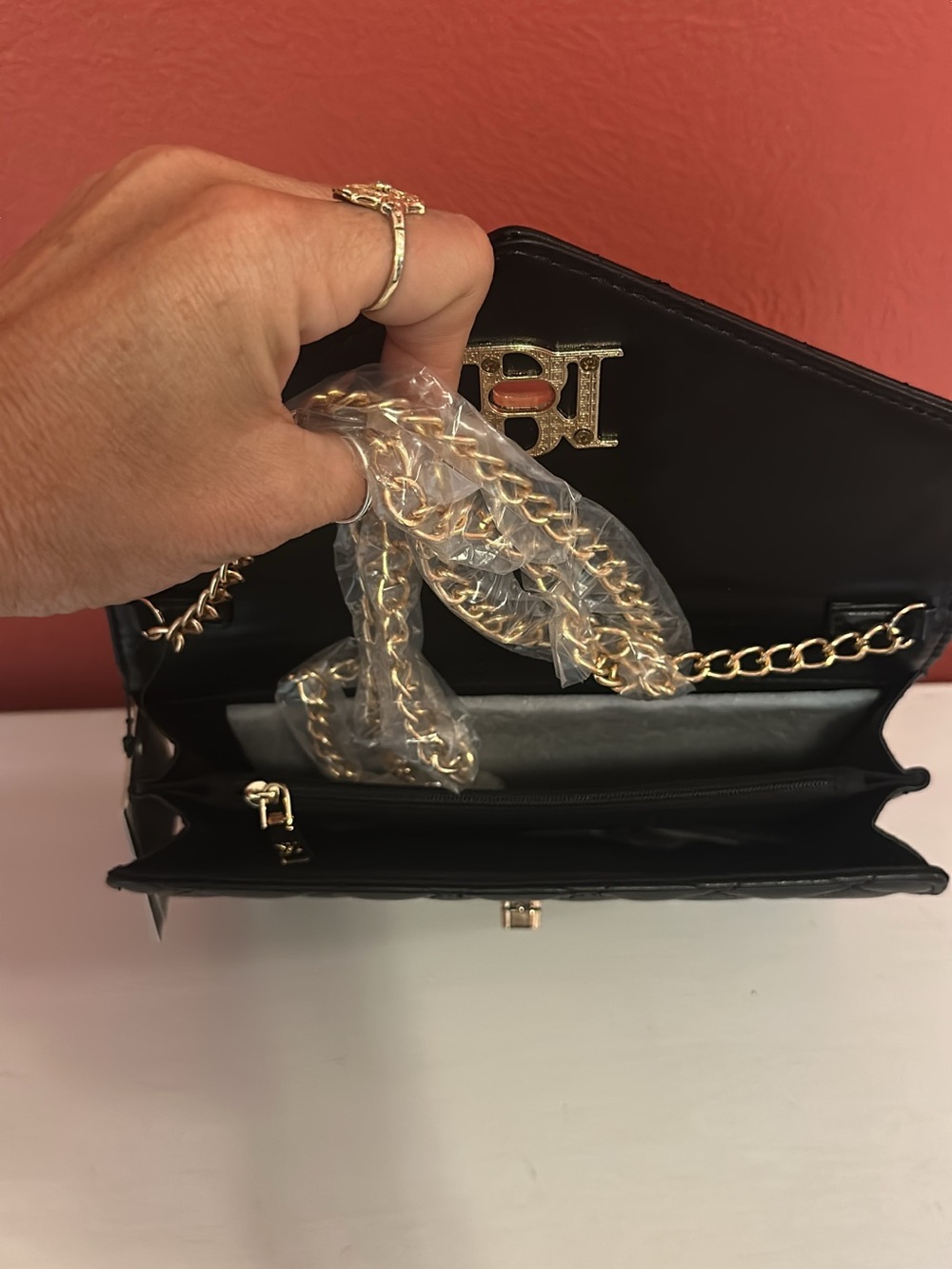 Badgley Mischka Black Quilted Studded Envelope Clutch - Picture 2 of 2